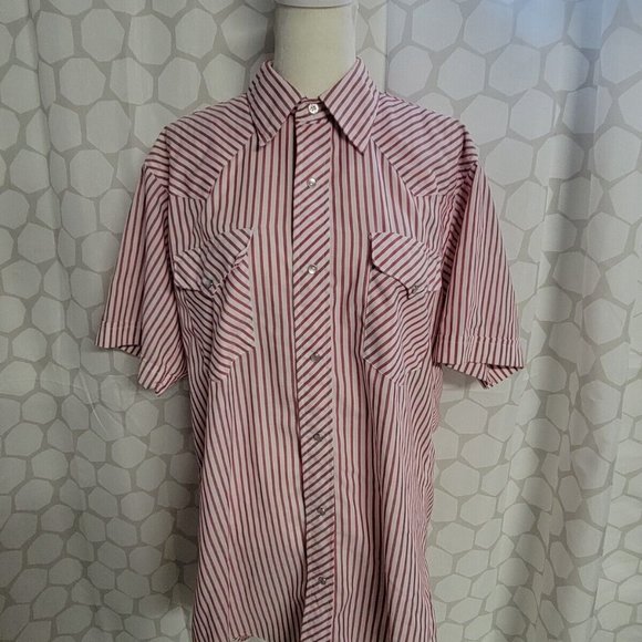 Mens Vintage Ruddock Western Shirt Red Striped Pearl Snap Rodeo - Picture 1 of 6